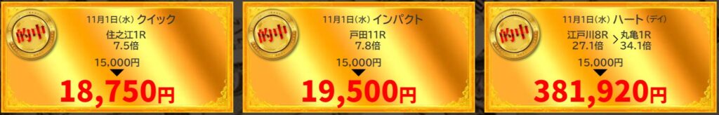 競艇GOLD(ゴールド)11月の的中実績